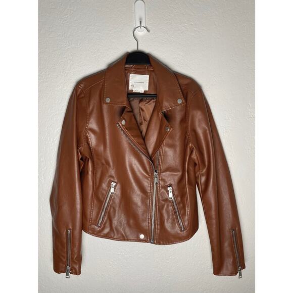 Anthropologie Women's The Saige Faux Vegan Leather Moto Jacket Brown City Biker - Picture 4 of 12